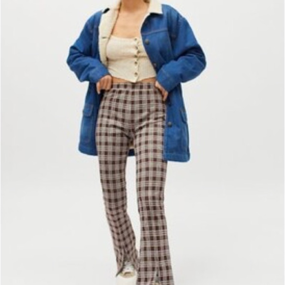 Urban renewal plaid remnant pant slit in brown